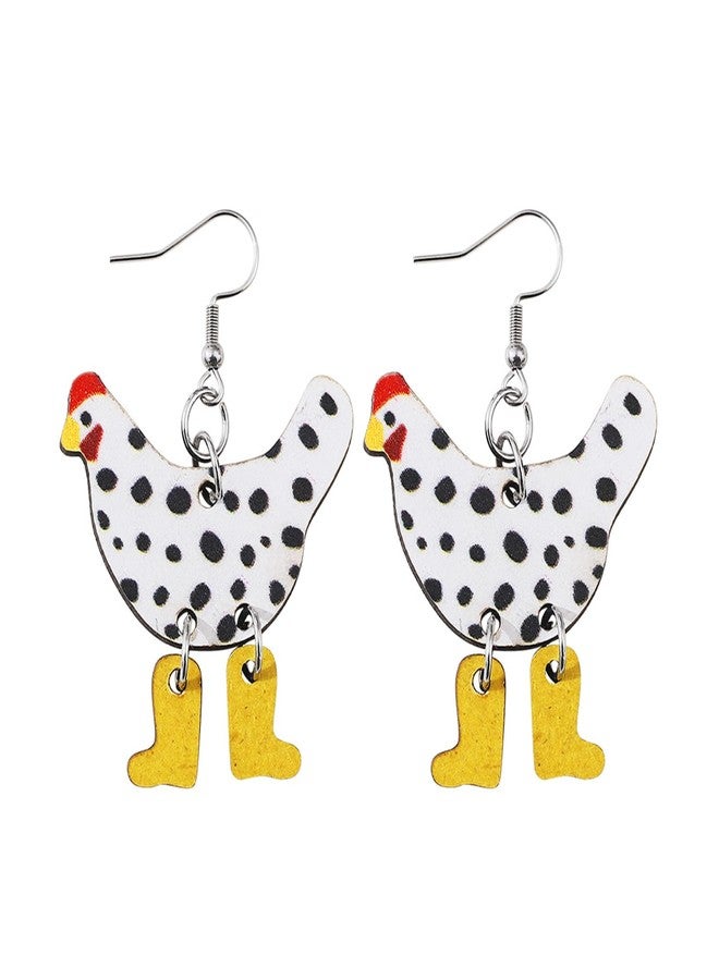 POYAMUSE Chicken in Boots Dangle Earrings - Rooster in High Heels Drop Earrings - Funny Animal Earrings for Women-white yellow - Image 1